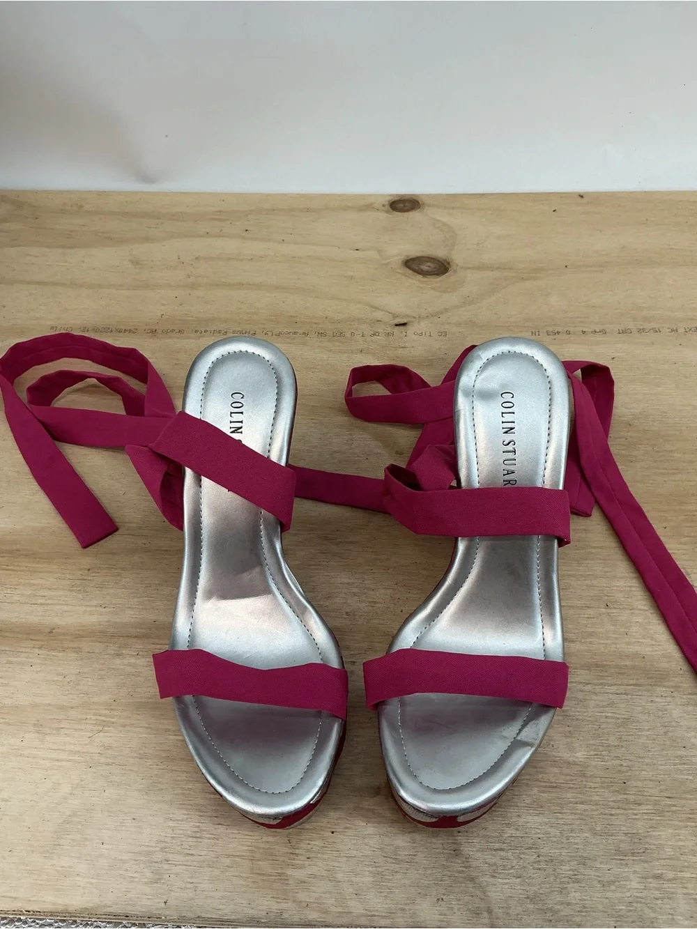 Colin Stuart Fuchsia Kiss Printed Wedge Lace Up Sandals Size 7.5